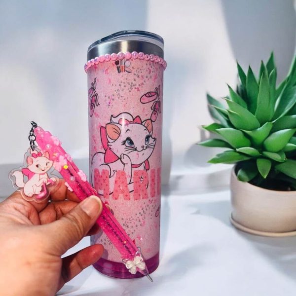 Marie from aristocat bundle set (20 oz Stainless steel snowglobe tumbler plus fancy pen)