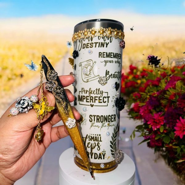 Self Affirmation/ Self love bundle set (20 oz Stainless steel snowglobe tumbler plus fancy pen) - Image 4