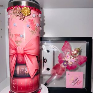 Pink Book lover bundle set (20 oz Stainless steel snowglobe tumbler plus fancy pen)