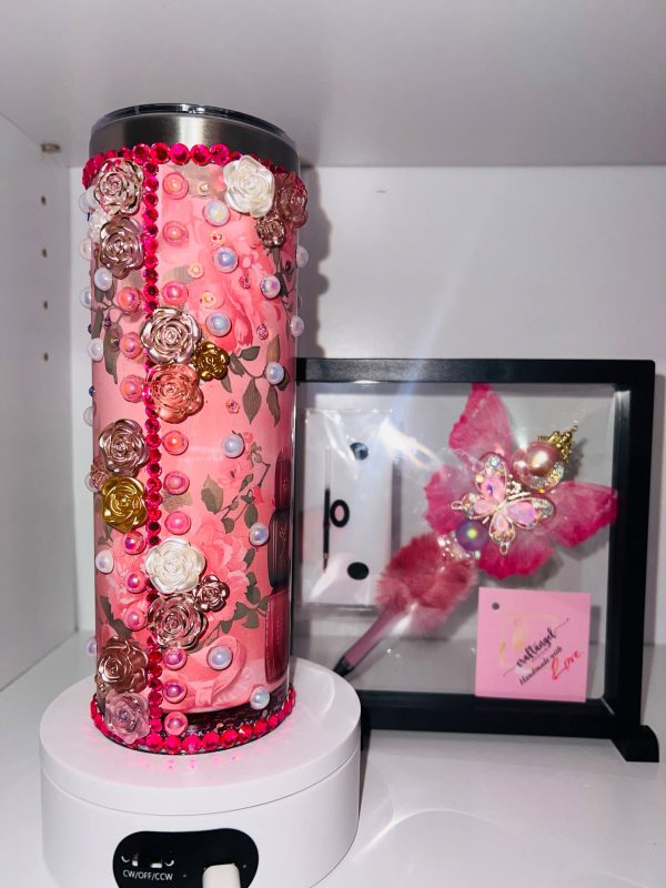 Pink Book lover bundle set (20 oz Stainless steel snowglobe tumbler plus fancy pen) - Image 2